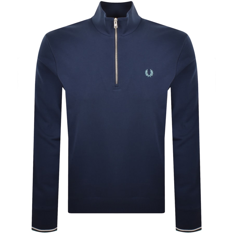 Image number 1 for Fred Perry Half Zip Sweatshirt Tennis Blue