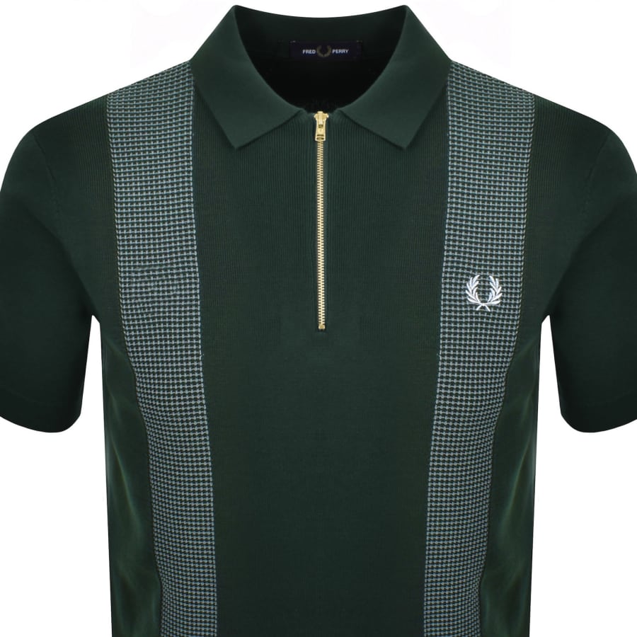 Image number 2 for Fred Perry Panel Detail Knit Polo Shirt Green