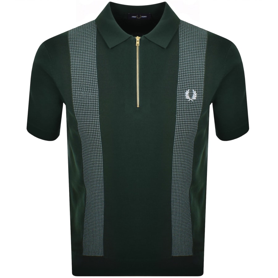 Image number 1 for Fred Perry Panel Detail Knit Polo Shirt Green