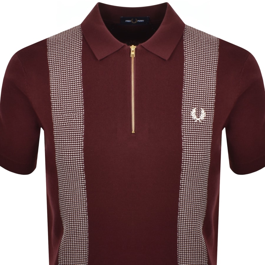 Image number 2 for Fred Perry Panel Detail Knit Polo Shirt Burgundy