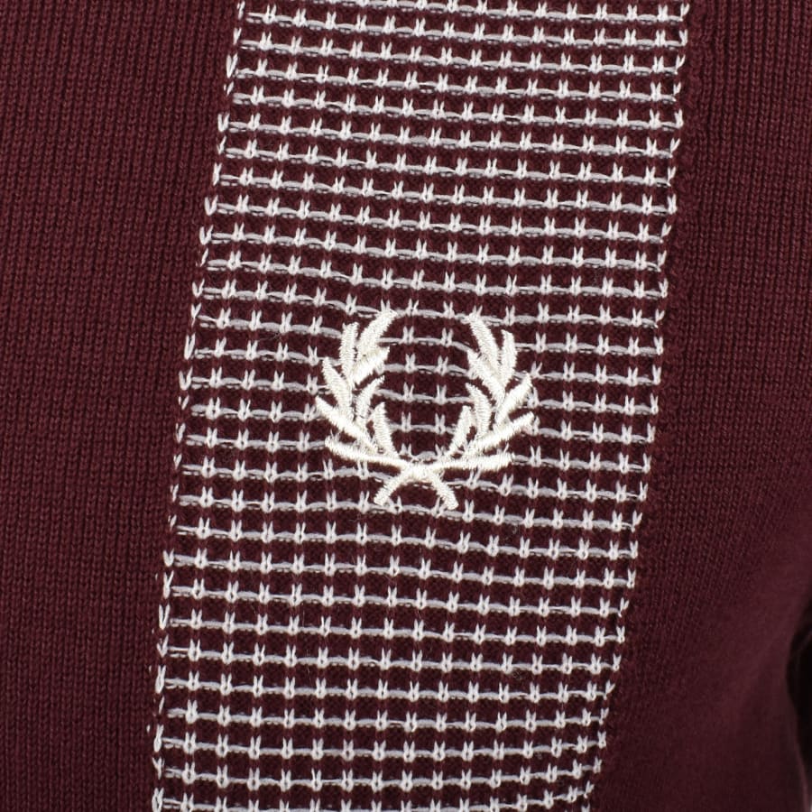 Image number 3 for Fred Perry Panel Detail Knit Polo Shirt Burgundy