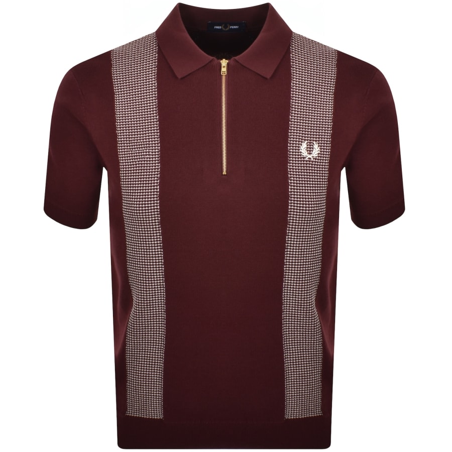 Image number 1 for Fred Perry Panel Detail Knit Polo Shirt Burgundy
