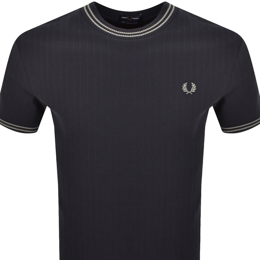 Image number 2 for Fred Perry Ribbed Jersey T Shirt Navy