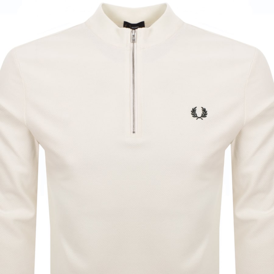 Image number 2 for Fred Perry Half Zip Long Sleeve Top Ecru