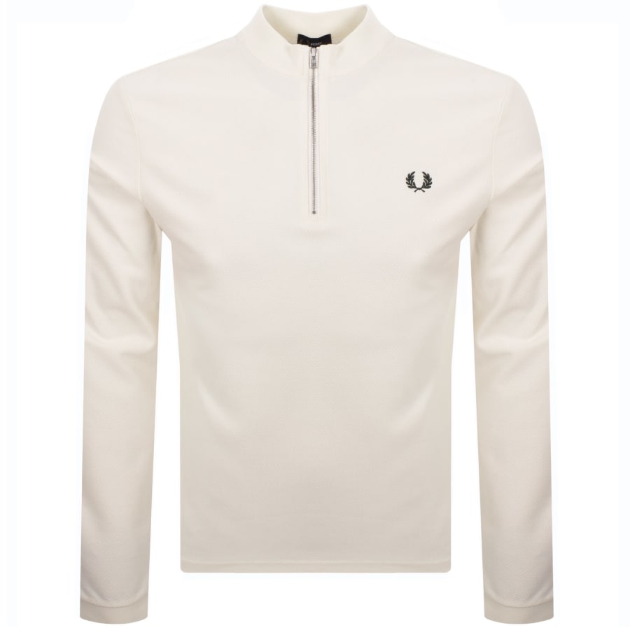 Image number 1 for Fred Perry Half Zip Long Sleeve Top Ecru