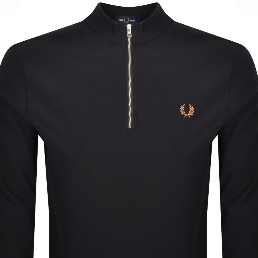 Image number 2 for Fred Perry Half Zip Long Sleeve Top Black