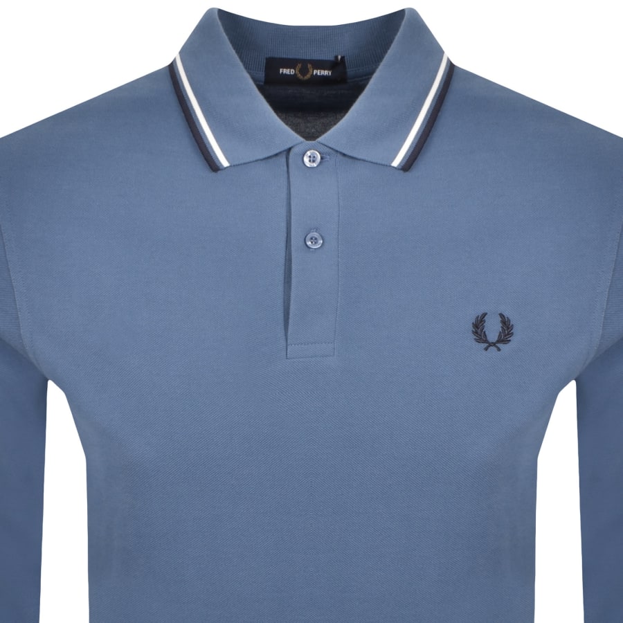 Image number 2 for Fred Perry Long Sleeved Polo T Shirt Blue