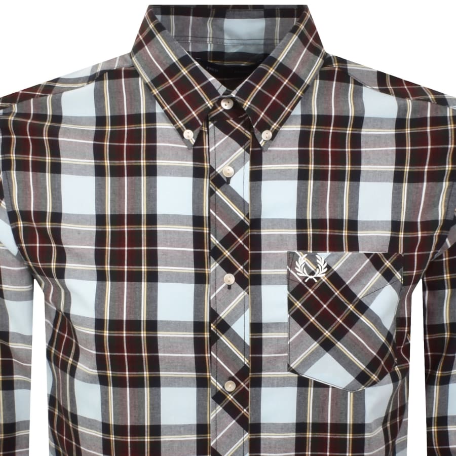 Image number 2 for Fred Perry Long Sleeve Tartan Shirt Blue