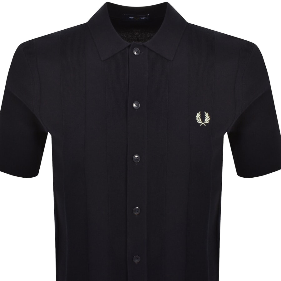 Image number 2 for Fred Perry Vertical Stripe Knit Polo Shirt Navy