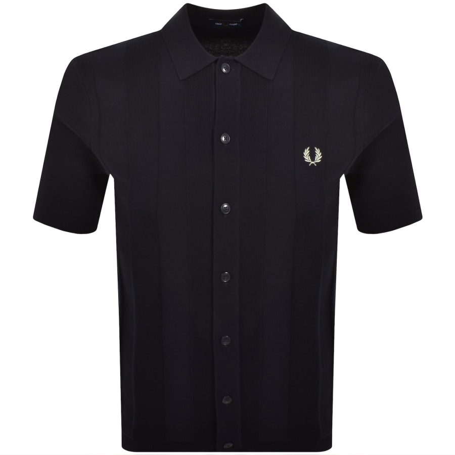 Image number 1 for Fred Perry Vertical Stripe Knit Polo Shirt Navy