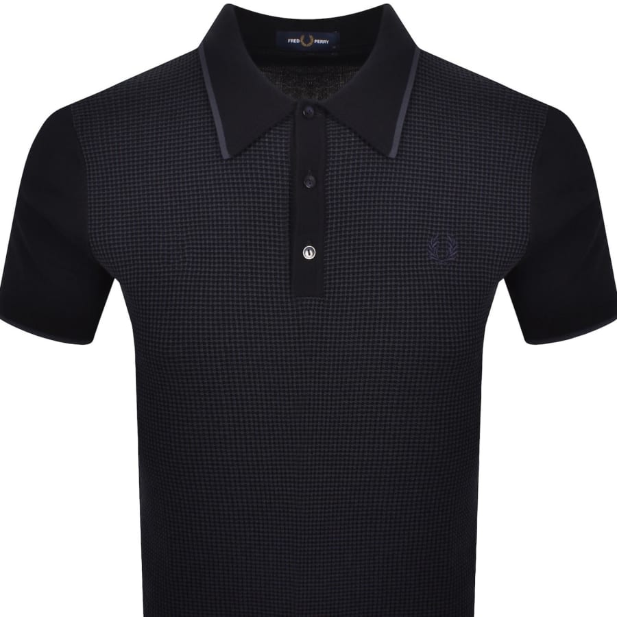 Image number 2 for Fred Perry Waffle Knit Polo T Shirt Navy