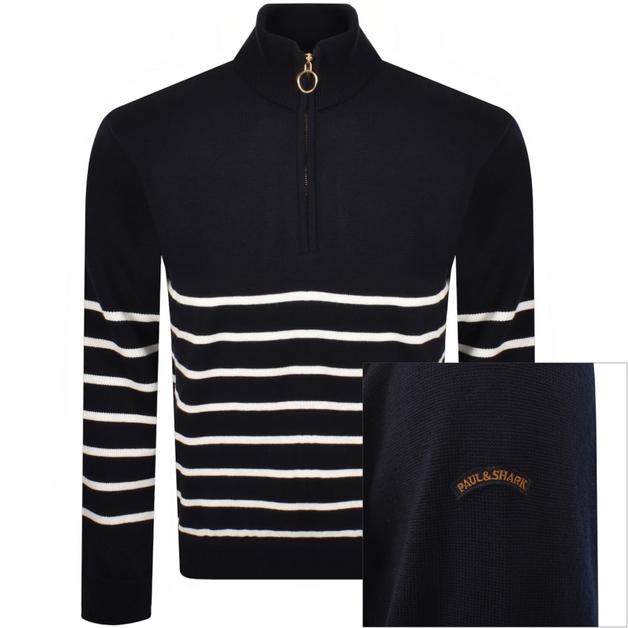 Image number 1 for Paul And Shark Moon Badge Knit Jumper Navy
