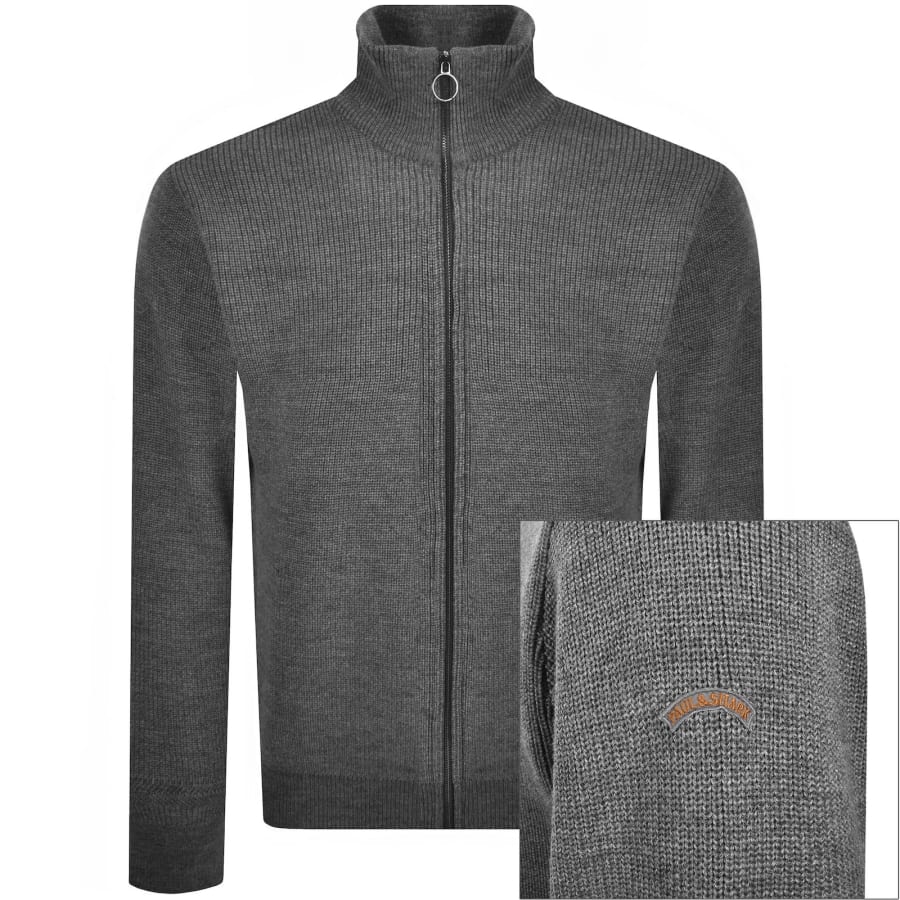 Image number 1 for Paul And Shark Moon Badge Knit Jumper Grey