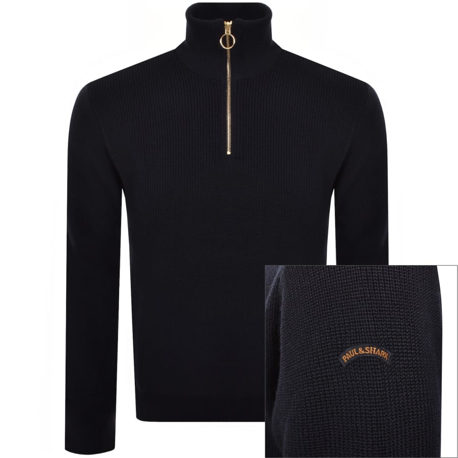 Image number 1 for Paul And Shark Moon Badge Knit Jumper Navy
