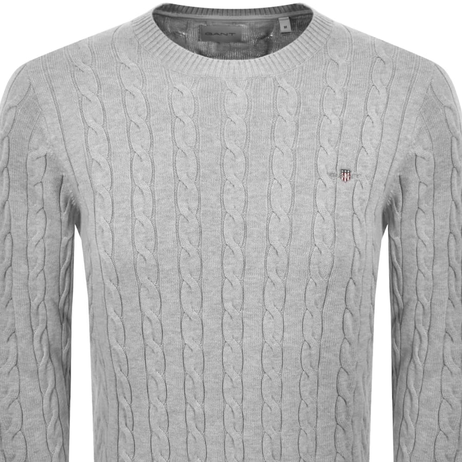 Image number 2 for Gant Classic Cotton Cable Knit Jumper Grey