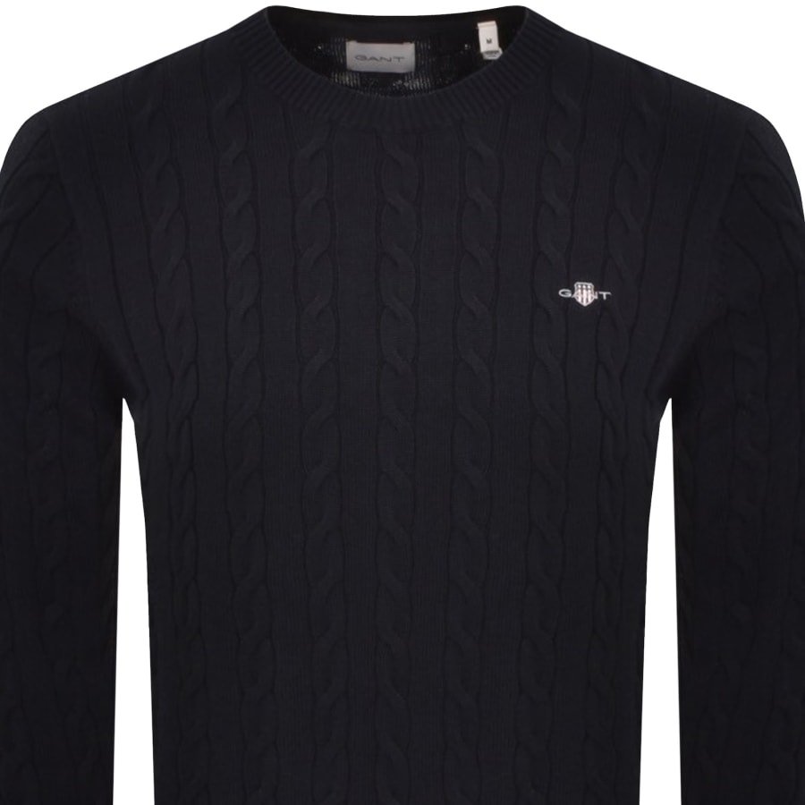 Image number 2 for Gant Classic Cotton Cable Knit Jumper Navy