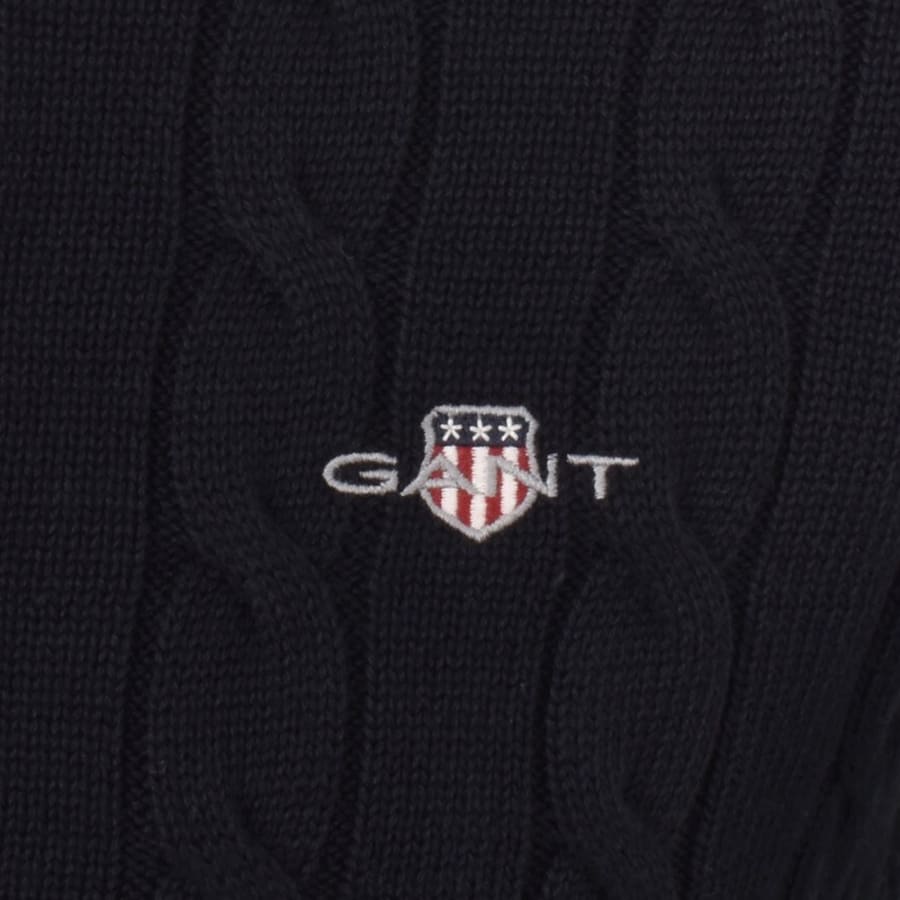 Image number 3 for Gant Classic Cotton Cable Knit Jumper Navy