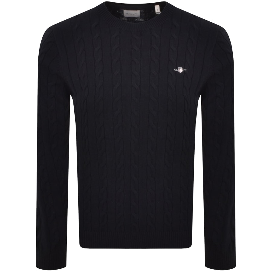 Image number 1 for Gant Classic Cotton Cable Knit Jumper Navy