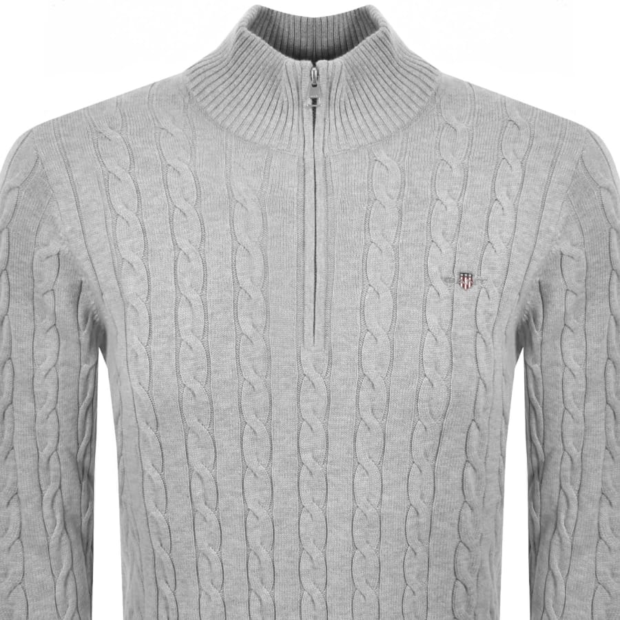 Image number 2 for Gant Cotton Cable Knit Half Zip Jumper Grey