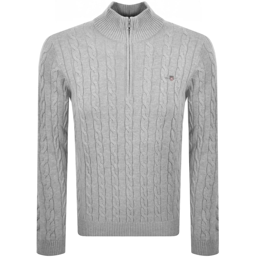 Image number 1 for Gant Cotton Cable Knit Half Zip Jumper Grey