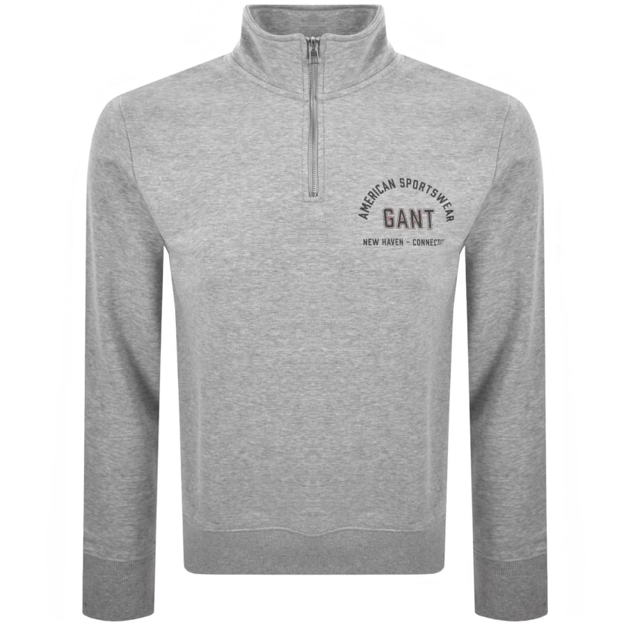 Image number 1 for Gant Graphic Half Zip Sweatshirt Grey