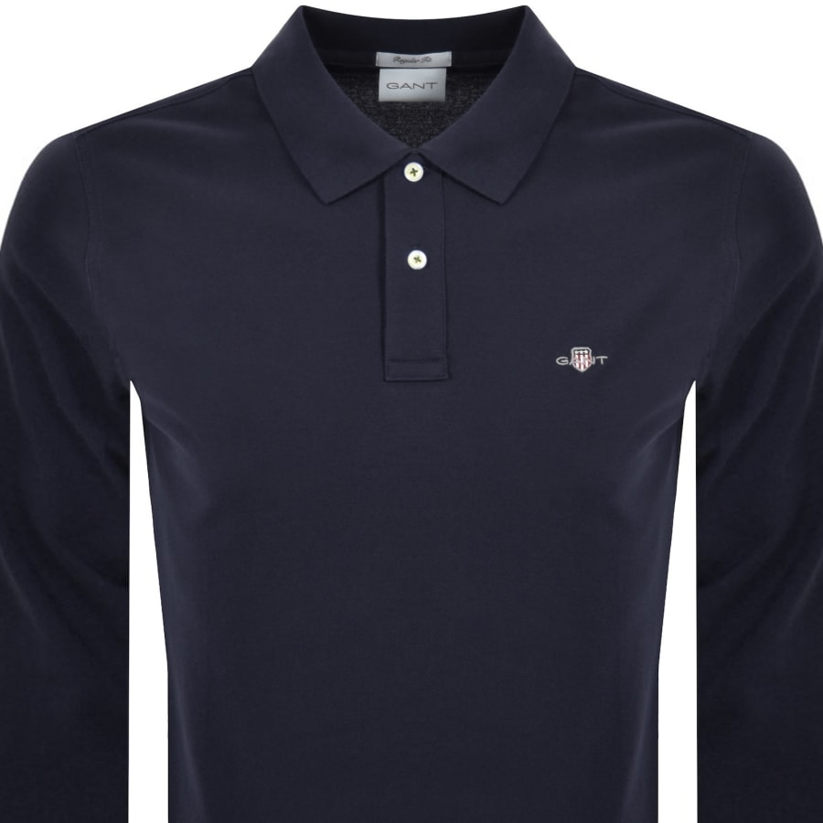 Image number 2 for Gant Regular Shield Long Sleeve Polo T Shirt Navy