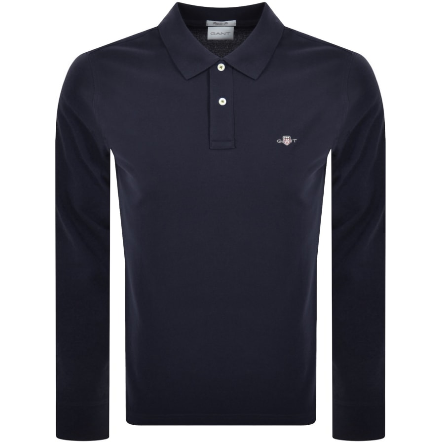 Image number 1 for Gant Regular Shield Long Sleeve Polo T Shirt Navy