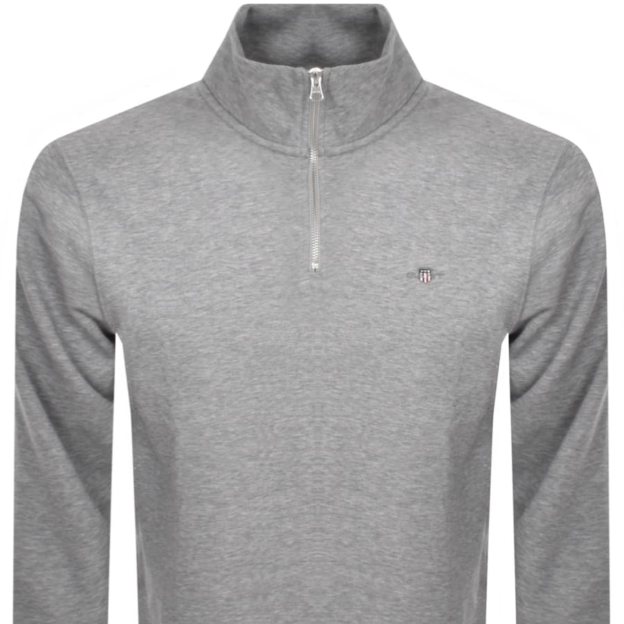 Image number 2 for Gant Shield Logo Half Zip Sweatshirt Grey