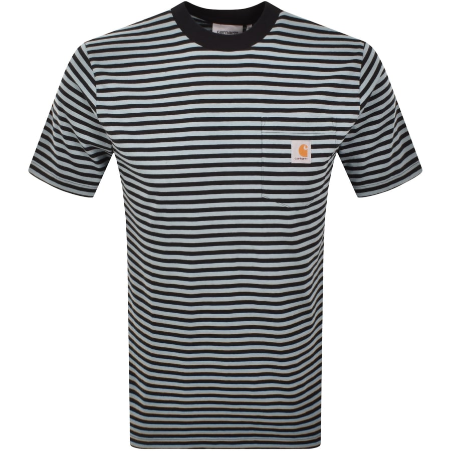 Image number 1 for Carhartt WIP Verner Stripe Pocket T Shirt Blue