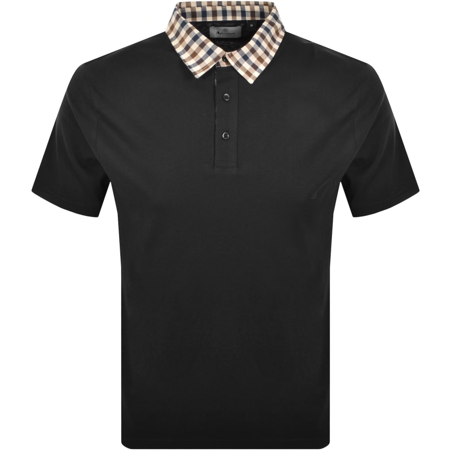 Image number 1 for Aquascutum Club Check Collar Polo T Shirt Black