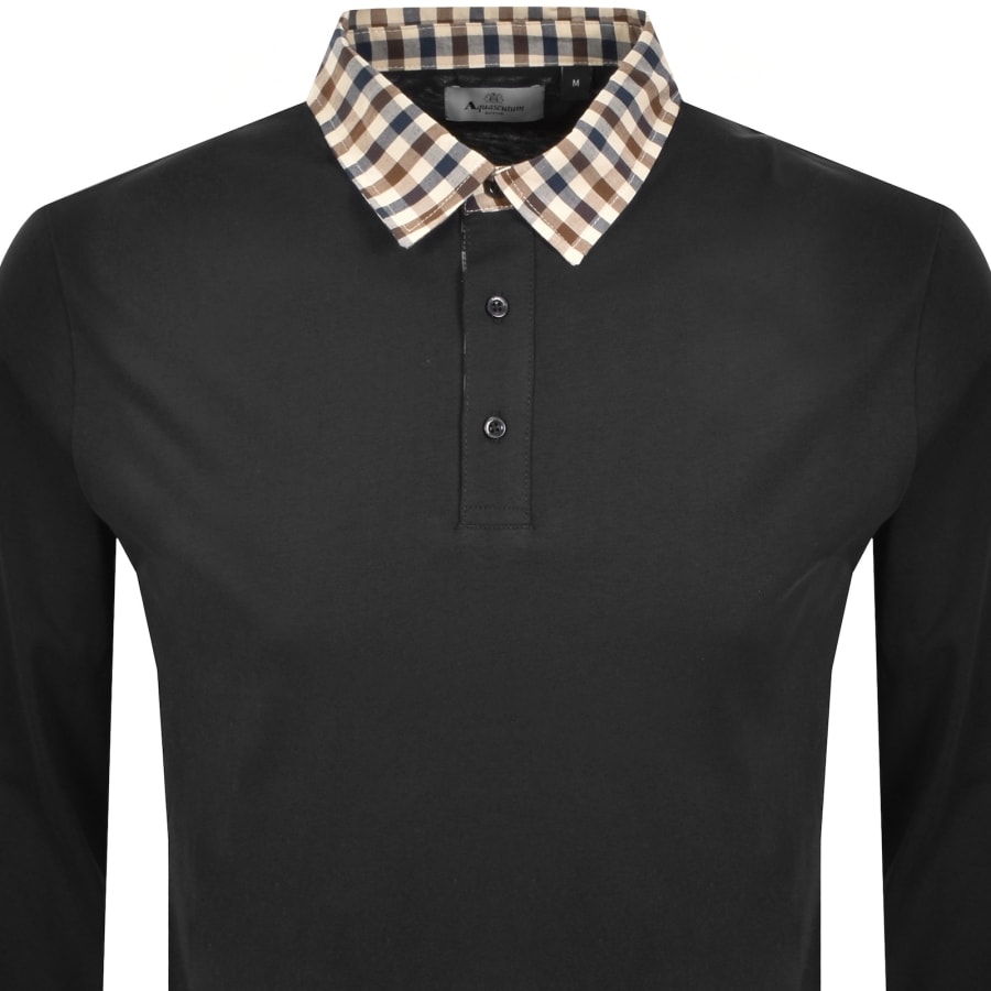 Image number 2 for Aquascutum Club Check Collar Polo T Shirt Black