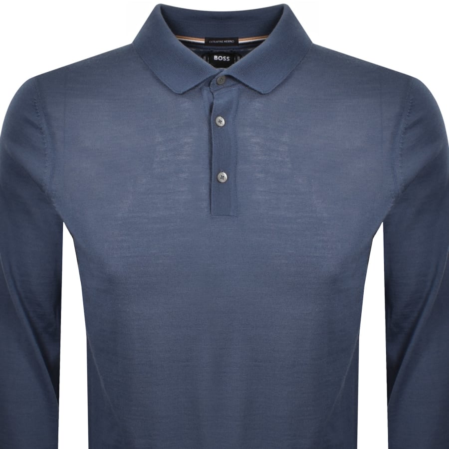 Image number 2 for BOSS Lancione Merino Wool Knit Polo Blue
