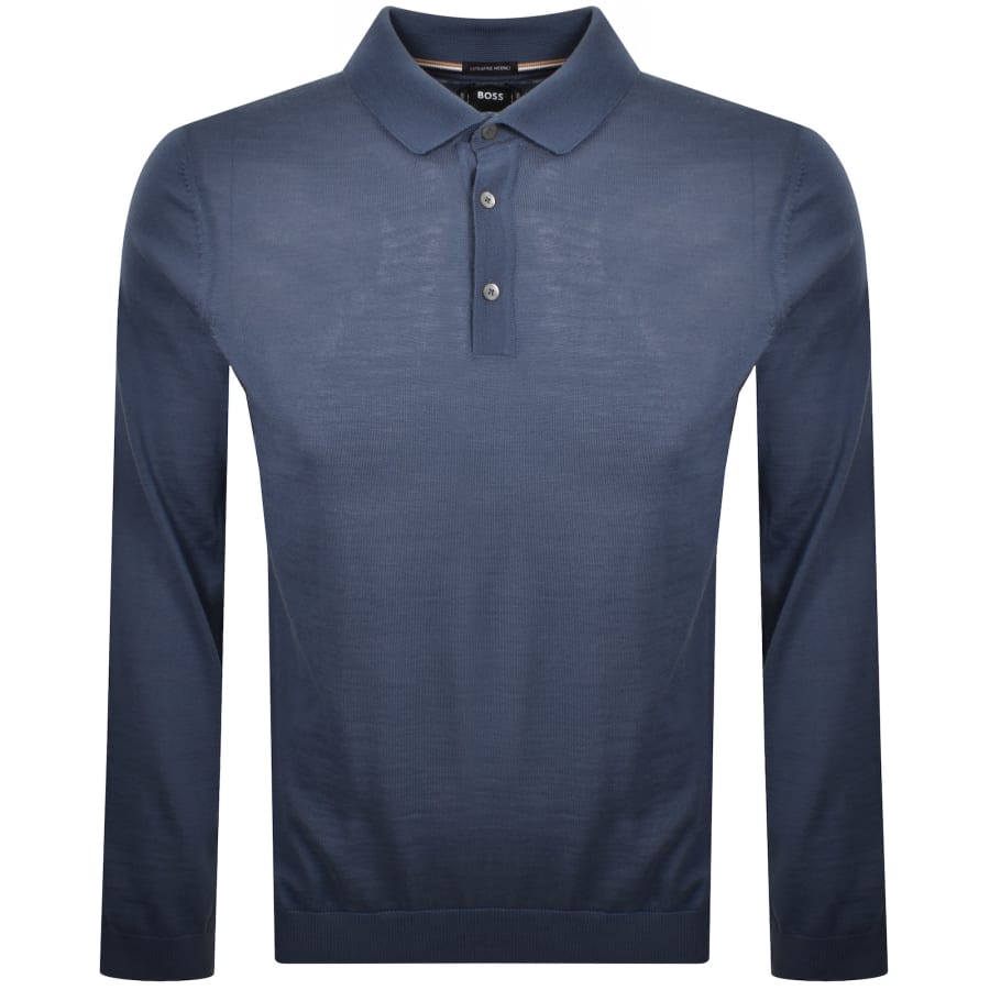 Image number 1 for BOSS Lancione Merino Wool Knit Polo Blue