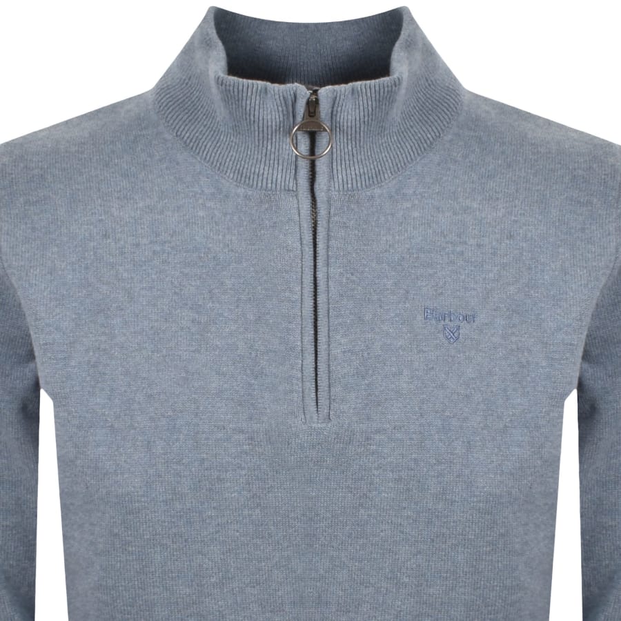 Image number 2 for Barbour Half Zip Knit Jumper Blue Stone