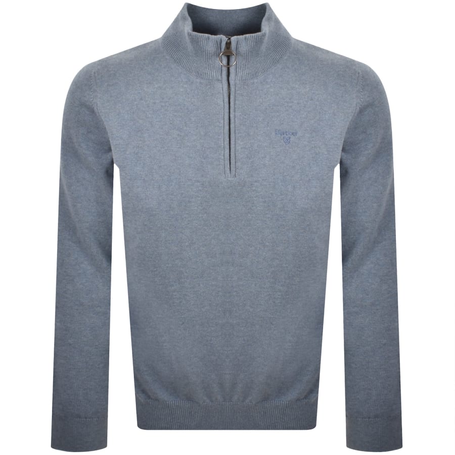 Image number 1 for Barbour Half Zip Knit Jumper Blue Stone