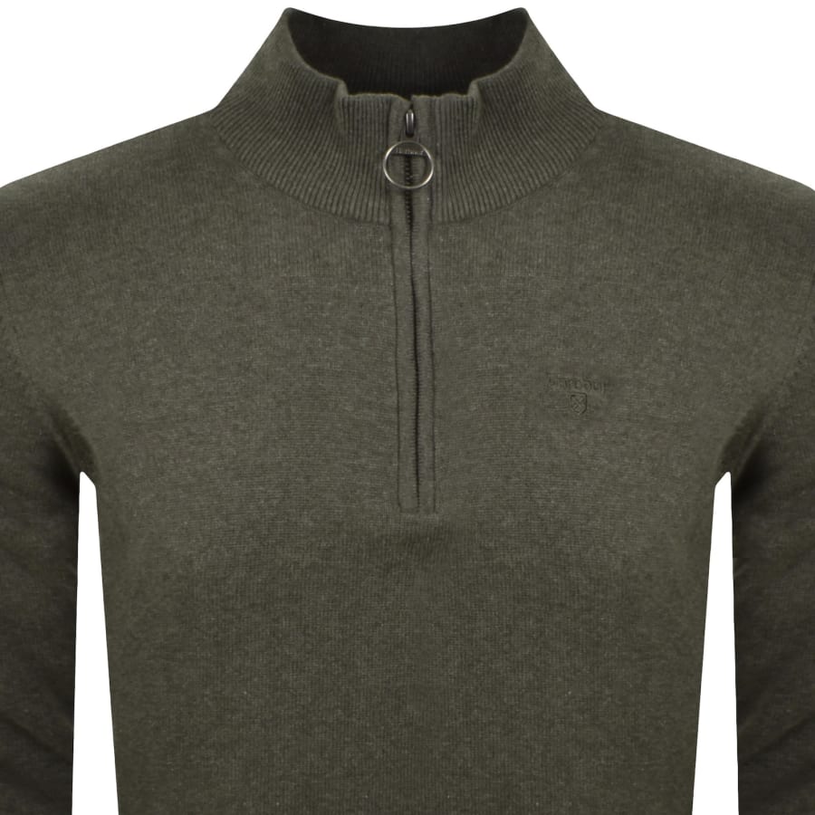 Image number 2 for Barbour Half Zip Knit Jumper Green