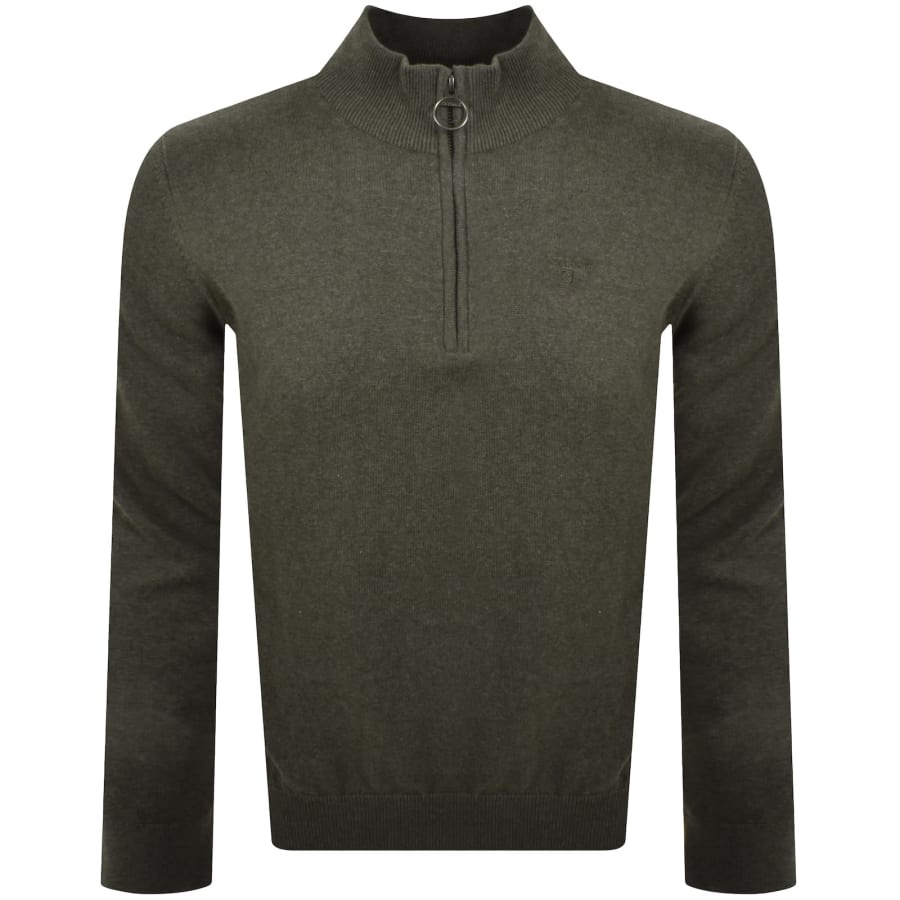 Image number 1 for Barbour Half Zip Knit Jumper Green