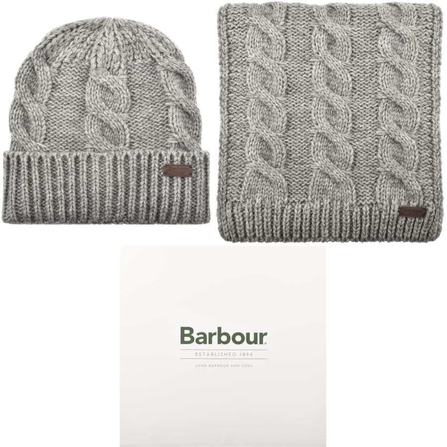 Image number 1 for Barbour Beanie and Scarf Gift Set Grey