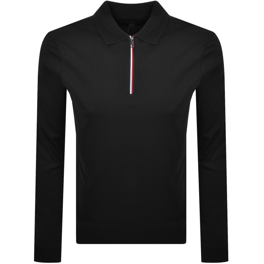 Image number 1 for Tommy Hilfiger Interlock Zip Polo T Shirt Black