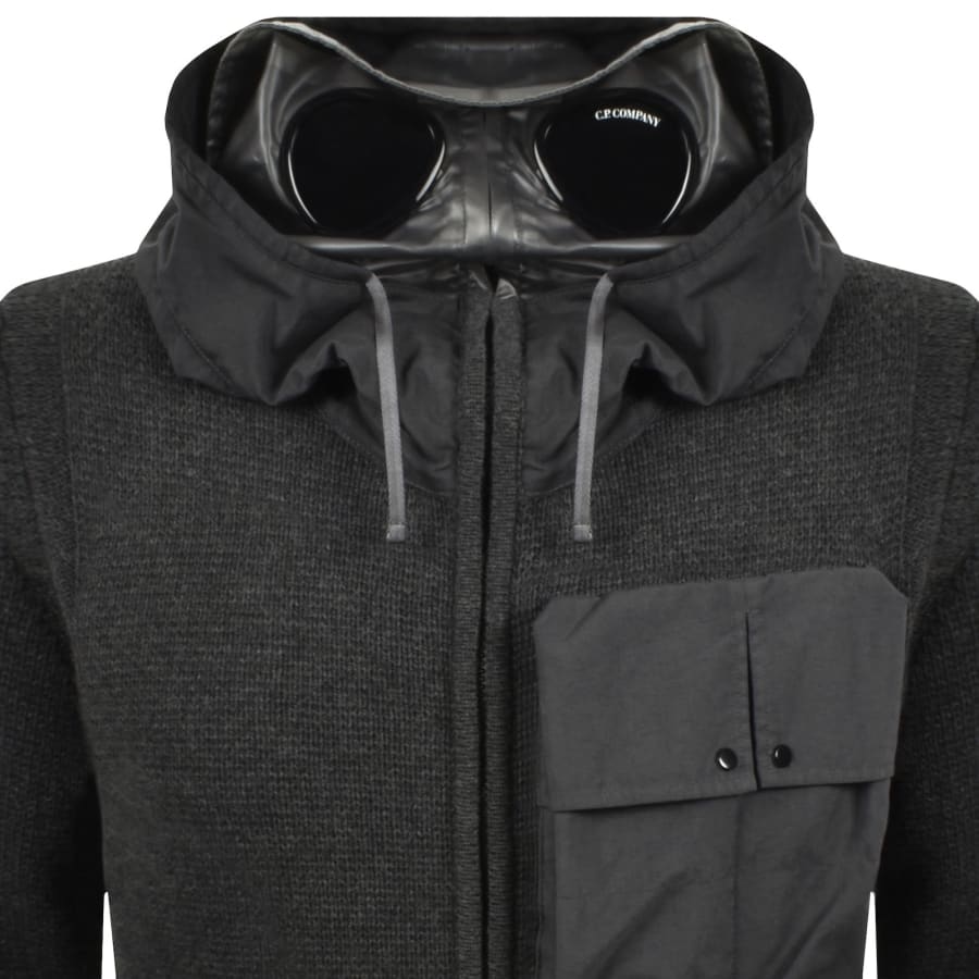 Image number 2 for CP Company Hooded Goggle Knitted Cardigan Grey