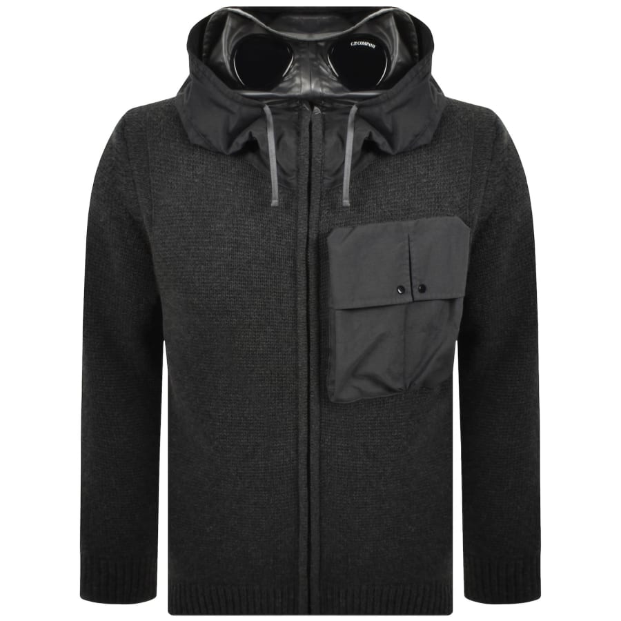 Image number 1 for CP Company Hooded Goggle Knitted Cardigan Grey