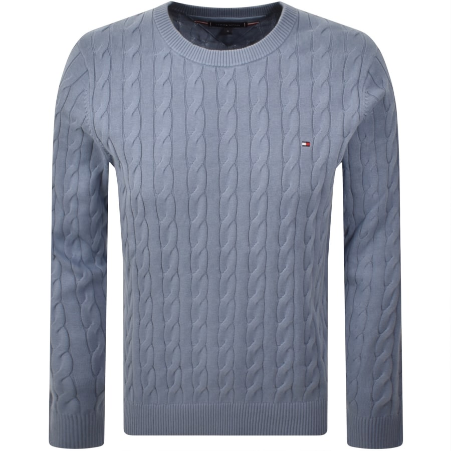 Image number 1 for Tommy Hilfiger Cable Knit Jumper Brisk Blue