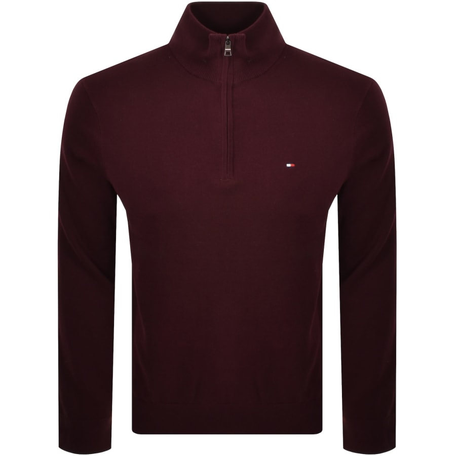 Image number 1 for Tommy Hilfiger Quarter Zip Jumper Burgundy