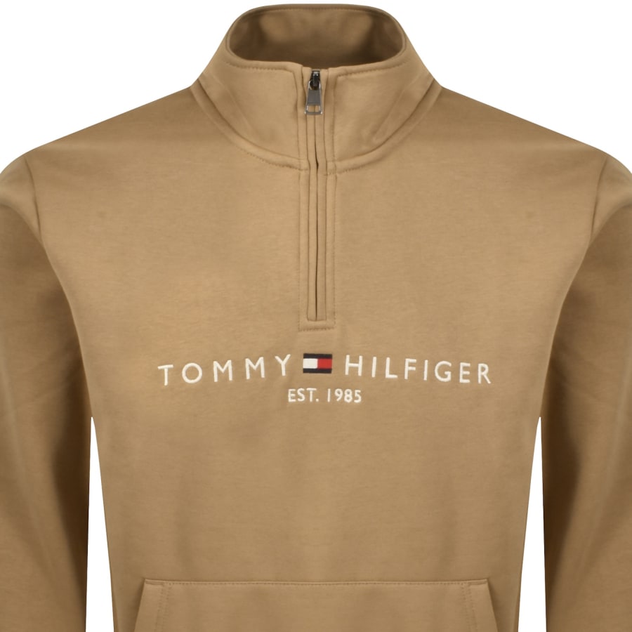 Image number 2 for Tommy Hilfiger Quarter Zip Logo Sweatshirt Brown