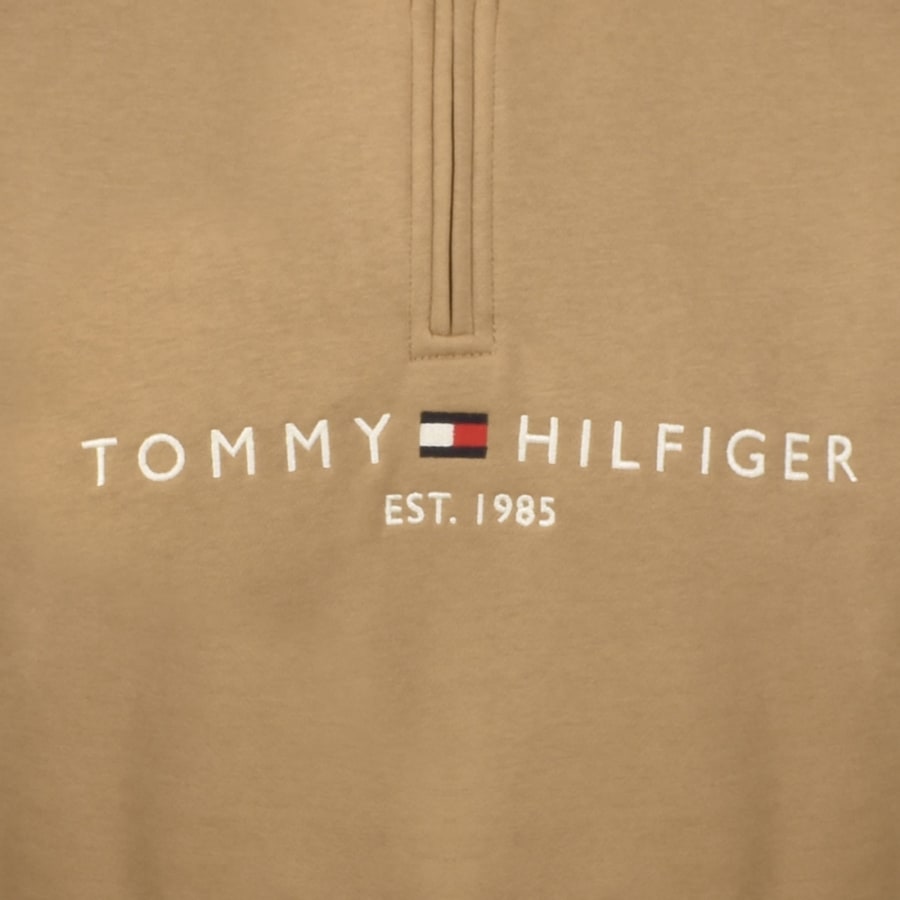 Image number 3 for Tommy Hilfiger Quarter Zip Logo Sweatshirt Brown