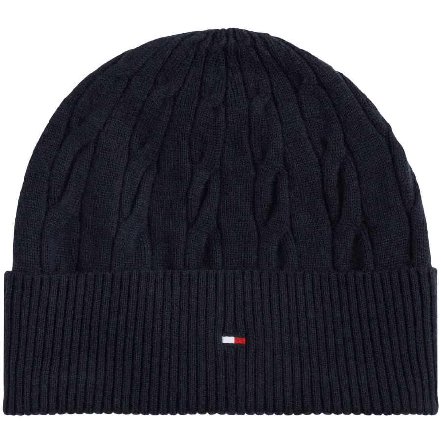 Image number 1 for Tommy Hilfiger Cable Knit Beanie Hat Navy