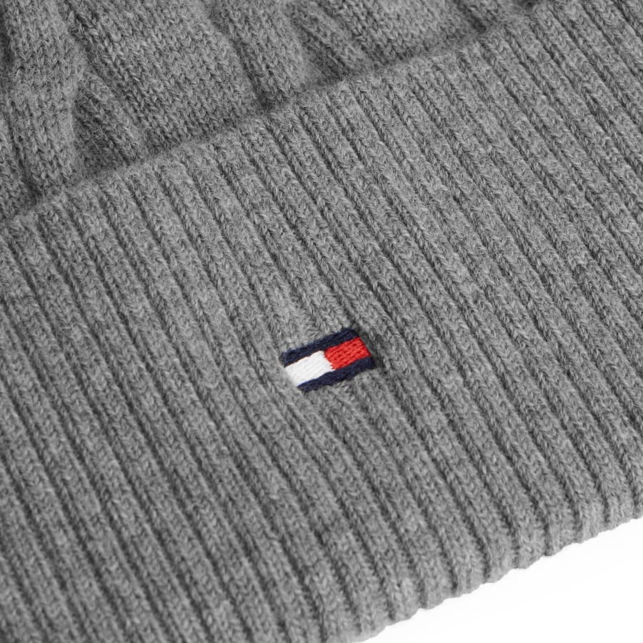 Image number 3 for Tommy Hilfiger Cable Knit Beanie Hat Grey