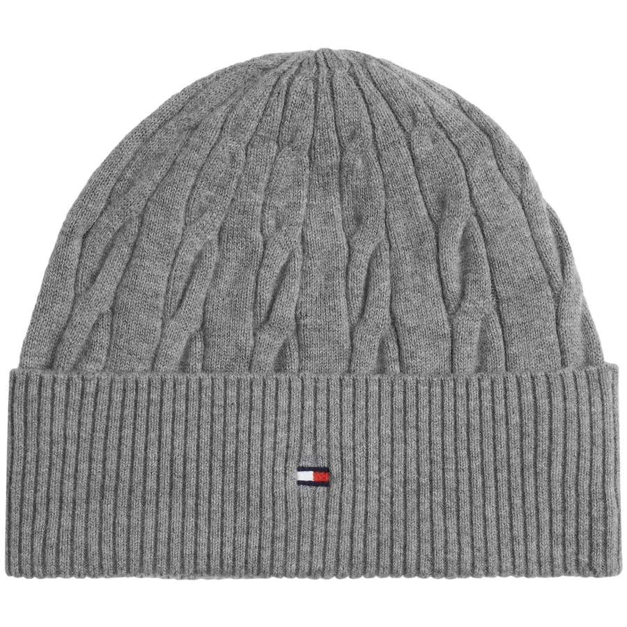 Image number 1 for Tommy Hilfiger Cable Knit Beanie Hat Grey