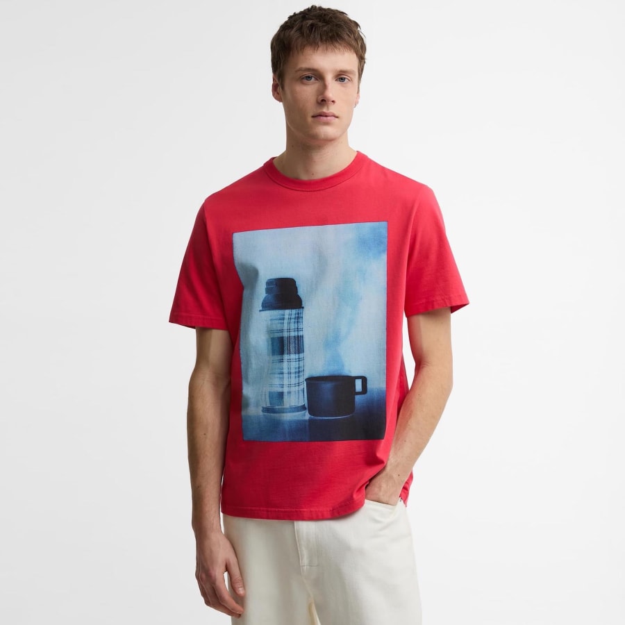 Image number 3 for Barbour X Paul Smith Flask T Shirt Dark Red