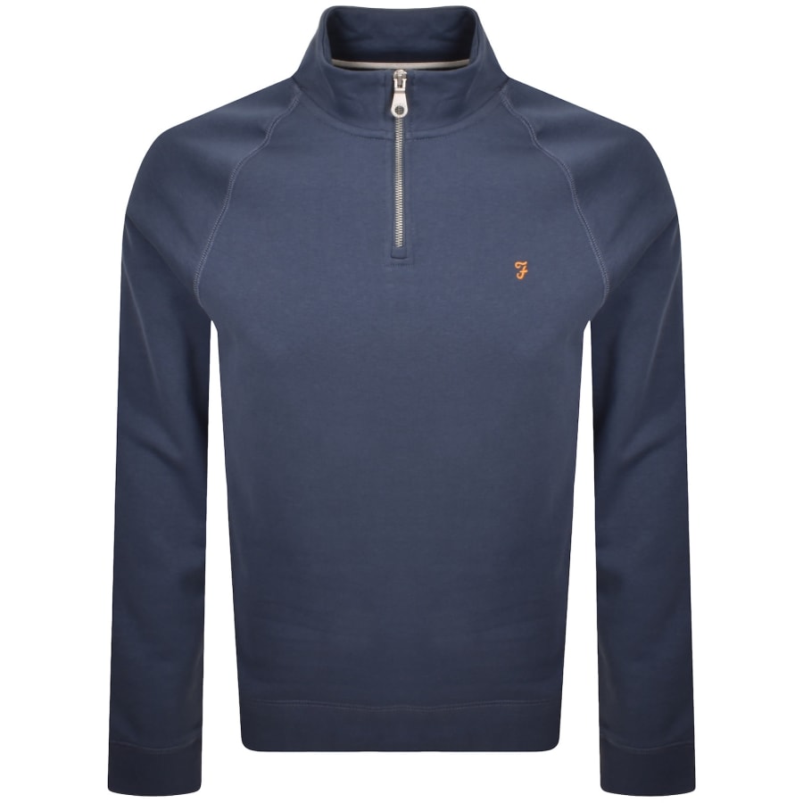 Image number 1 for Farah Jim Quarter Zip Sweatshirt Blue